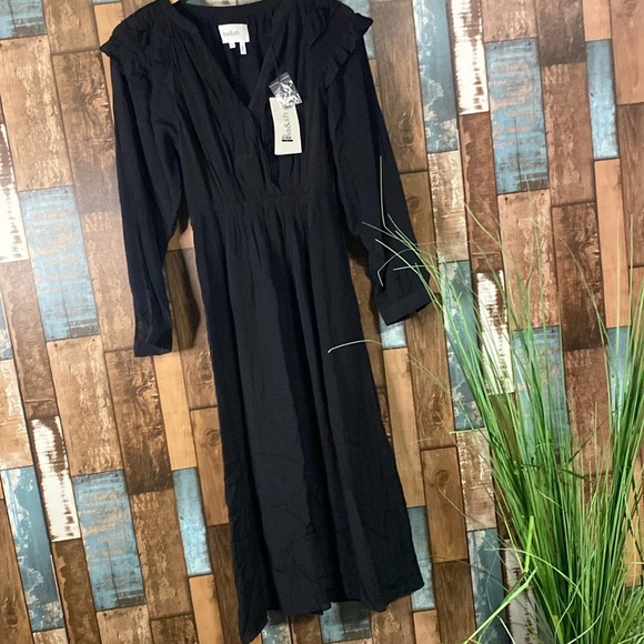Ba&sh XS black long sleeve ruffle midi dress - Picture 1 of 16